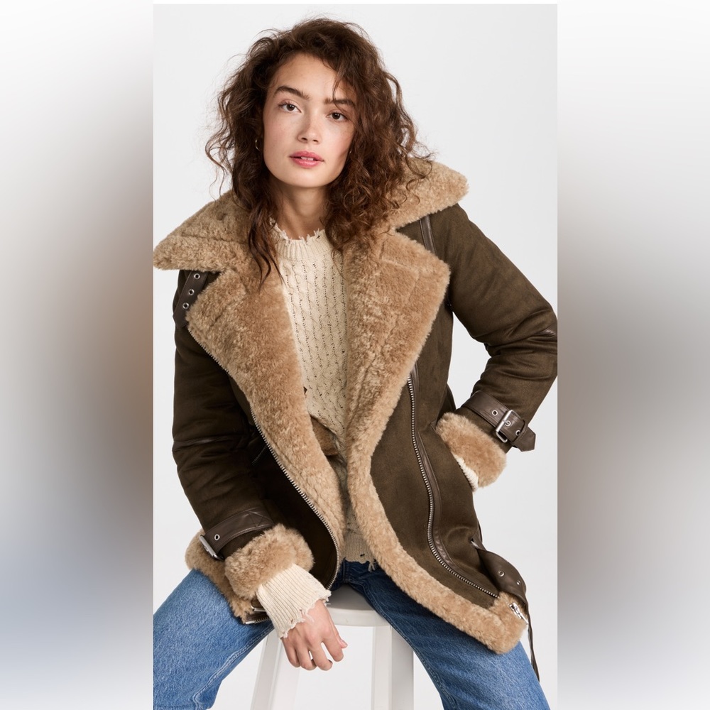 NWT Avec Les Filles  - Bonded Faux Shearling Biker Jacket